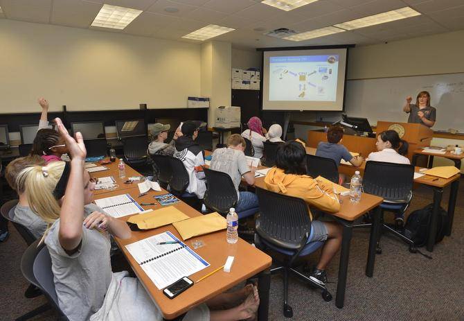 About 50 female high school students are attending a CyberCamp this week at Texas Woman’s University in Denton, TX.